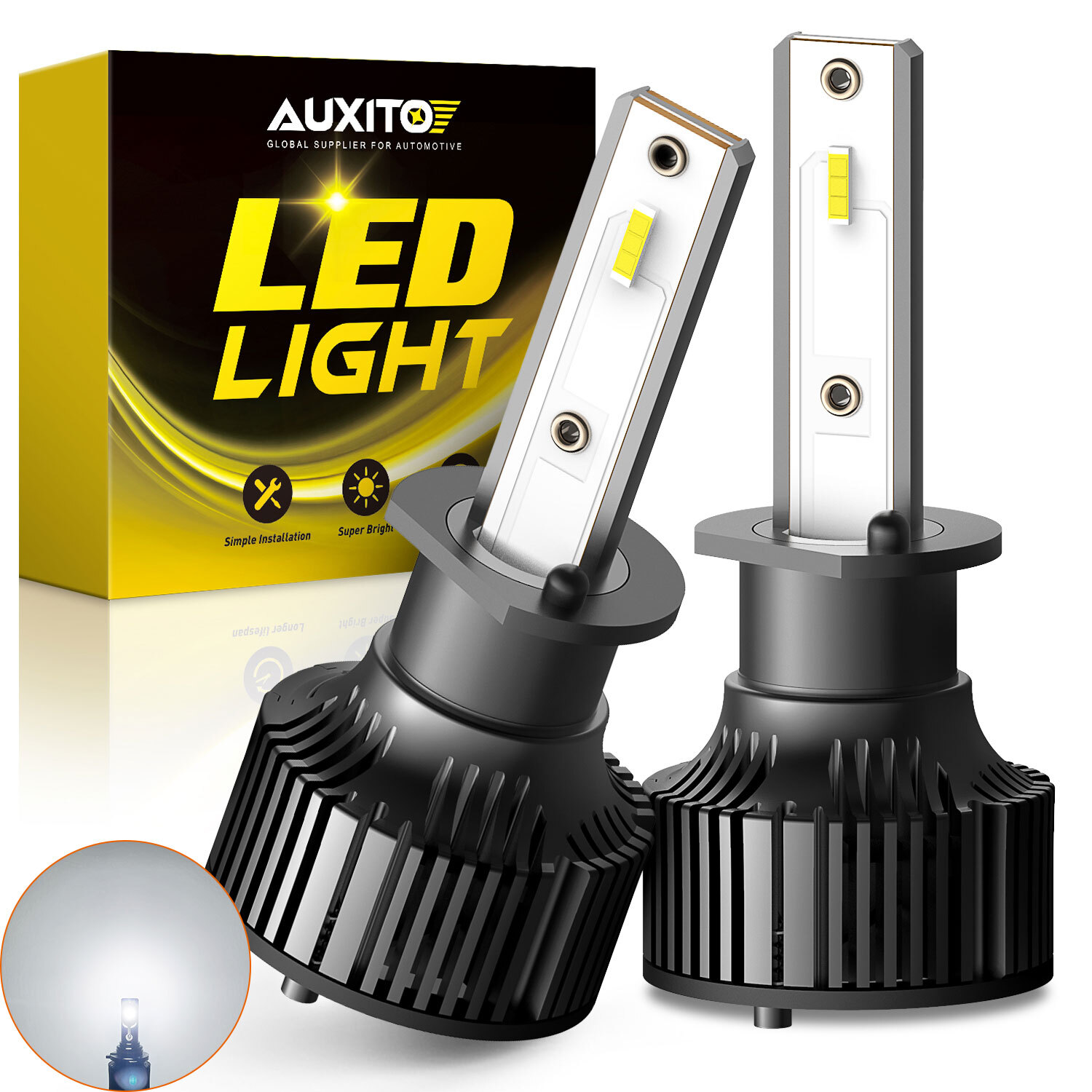 AUXITO H1 Super Bright White 16000LM CSP LED Headlight Bulb Kit High Low Beam XF