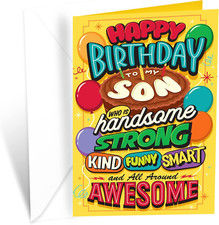 Greetings Birthday Card for Son, Made in America, Eco-Friendly, Thick Card Stock