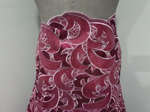 Fuchsia Pink Embroidery Sequins Lace Fabric 50” Width Sold By Yard - Picture 2 of 6