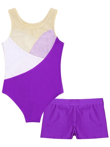 UK Kids Girls Gymnastics Ballet Dance Leotard with Shorts Sets Workout Dancewear - Picture 61 of 97