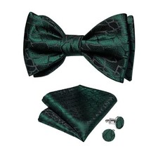 Mens Silk Self Bow TiesWoven Solid Striped Paisley Bowtie and Pocket Square C...