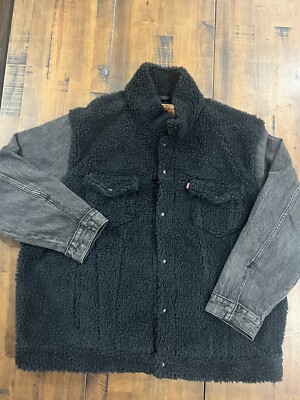 Levis Jacket Mens XL Black Relaxed Fit Hybrid Trucker Jacket Cozy NWOT