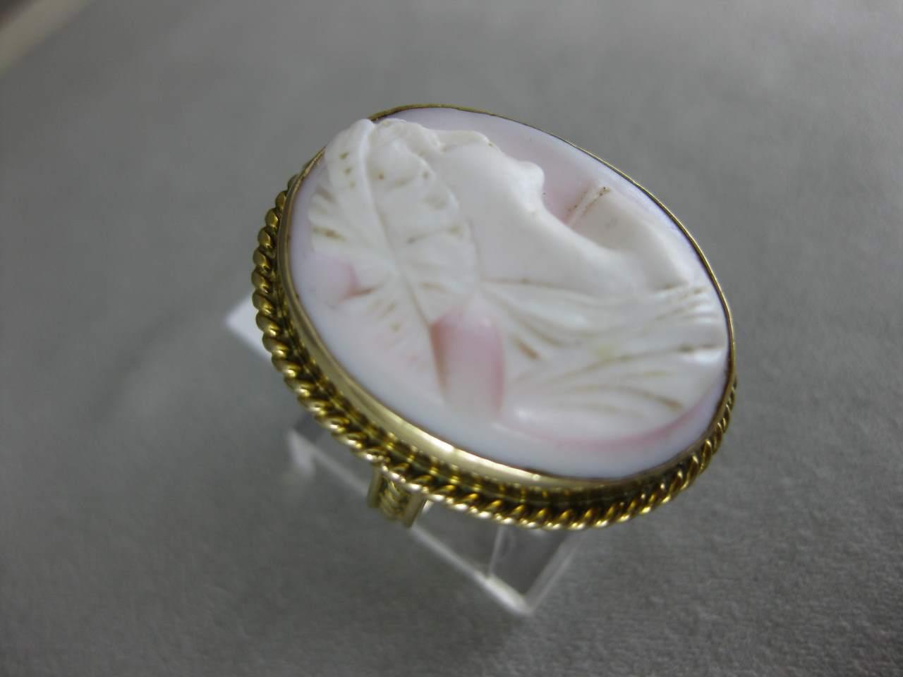 ANTIQUE 14KT YELLOW GOLD ANGELSKIN CORAL CAMEO LA… - image 10
