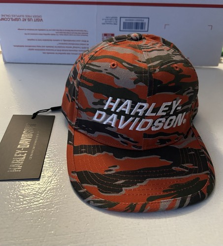 Harley Davidson Motorcycle RACING Men’s Hat Snapback Orange Camo Hunting Outdoor - Picture 5 of 8