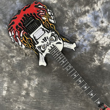 Modern Electric Guitar Fire Skull Red Tremolo Bridge H Pickups Fast Delivery
