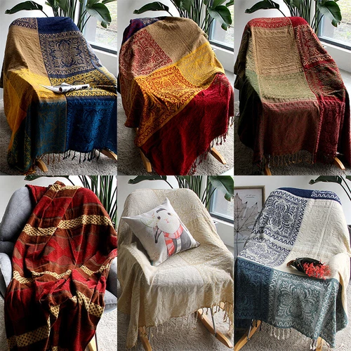 86 x 102" Vintage Bohemian Tapestry Sofa Throw Blanket Anti-slip Rugs Rural Sale - Picture 3 of 36