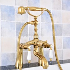 Luxury Gold Color Brass Deck Mount Bathtub Clawfoot Faucet w/Hand Shower Sprayer