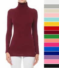 Women's Basic Scrunch Turtleneck Top Stretch Knit Cotton Solid Long Sleeve Slim