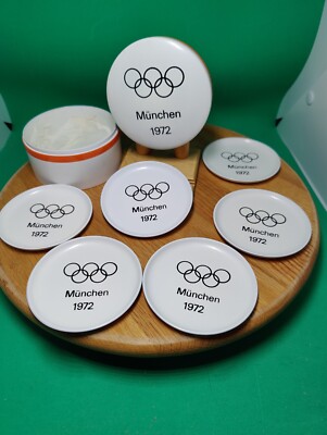 1972 Munich Olympics - Small Plastic Plate Set of 6, In Tin