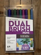 Tombow Dual Brush Pens Bohemian Colors Brush & Fine Tip Water-Based, 10 pc Set