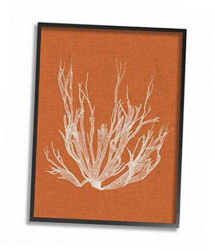 Coral Seaweed Orange White Beach Wall Art, 24 x 30, Design 24x30 Black Framed