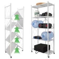 5Tier Heavy Duty Foldable Metal Rack Storage Shelving Unit w/Wheel