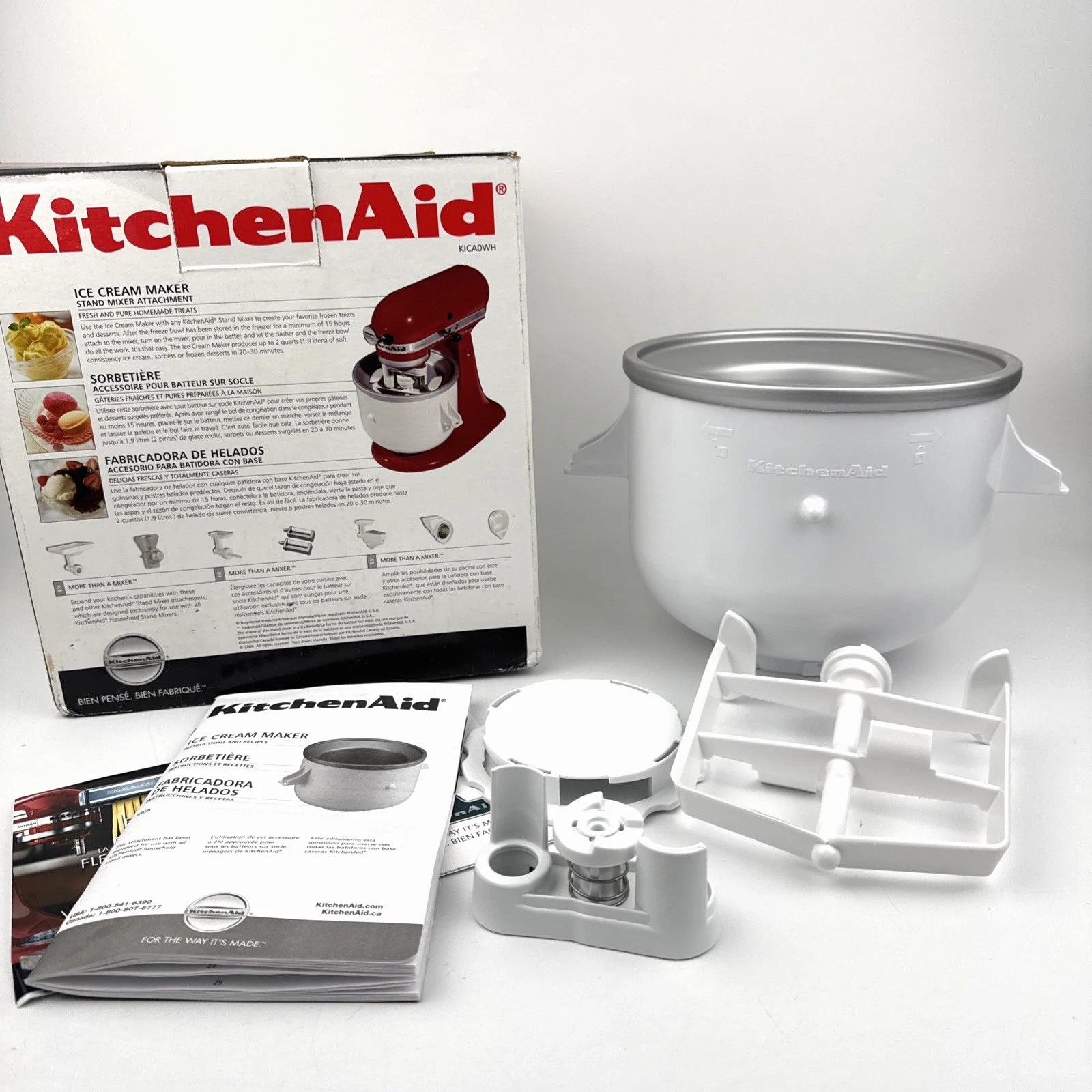 KitchenAid KICA0WH Ice Cream Maker Attachment Open Box Fits ALL KA Stand Mixers!