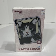 NEW Cat Kitten Kitty Latch Hook Rug Kit 12in x 12in Caron Wonder Art 4600
