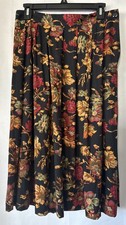 VTG Worthington MIDI Skirt Sz 14 Dark Floral Rayon Made in USA Pleated Academia