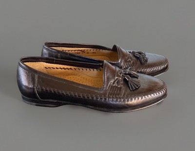 Santoni Vero Cuoio Loafers Mens Size 8 Black Tassle Italy Leather Dress Shoes