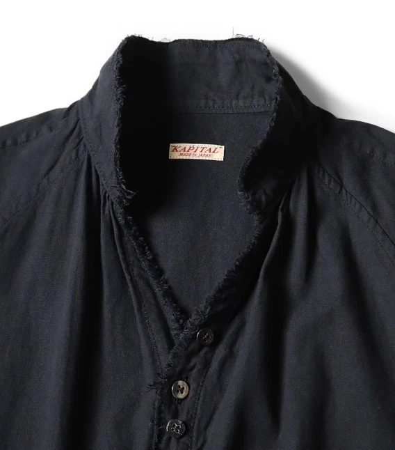 Повседневная хлопковая льняная рубашка с длинными рукавами 25AW Kapital неправильной длины - Изображение 3 из 4