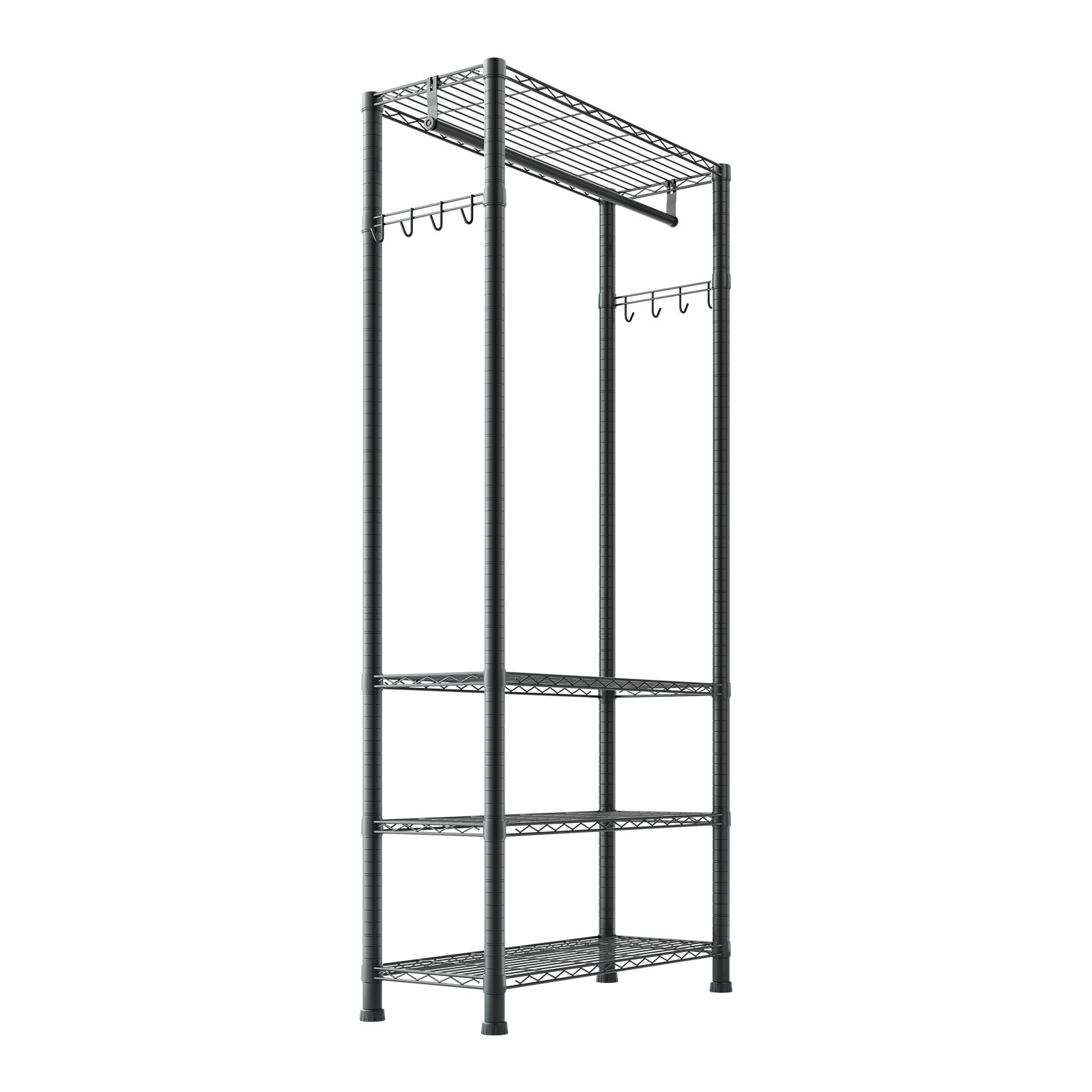 VEVOR Clothing Garment Rack 4 Tiers Adjustable Height Closet Wardrobe Rack Black