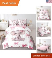 Dreamy Pink Kawaii Bow Bed Set 7 Piece Twin Comforter for Kids Teens
