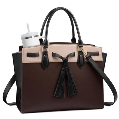 Laptop Bag for Women,15.6 Inch Work Tote Bag with Large Cup Holder,Leather Co...