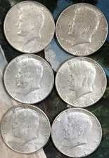 1964 Kennedy Half Dollars - 6 ea - 90% Silver - Above Average/Average Circulated