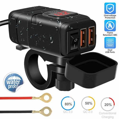 QC 3.0 Moto Double USB Téléphone GPS Chargeur Rapide Adaptateur LED Support Étanche - Photo 4 sur 10