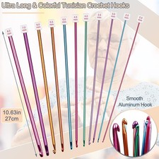 11 Pcs Long Tunisian Afghan Crochet Hooks Set   10.6" Aluminum Needles FAST US