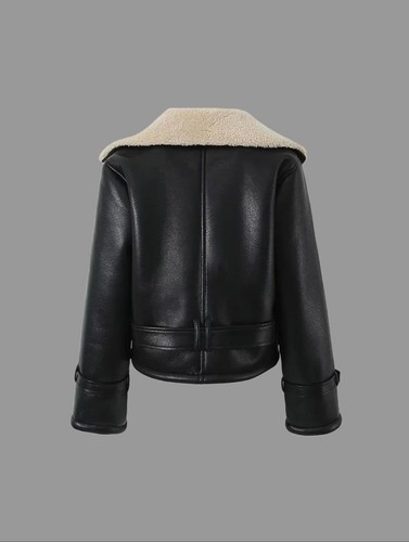 Women's Aviator Real Sheepskin Leather Jacket Cropped Winter Relaxed Fur Jacket - Picture 3 of 10
