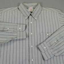 Brooks Brothers Dress Shirt Mens 17-33 Gray Stripe Button Front Cotton USA 1818