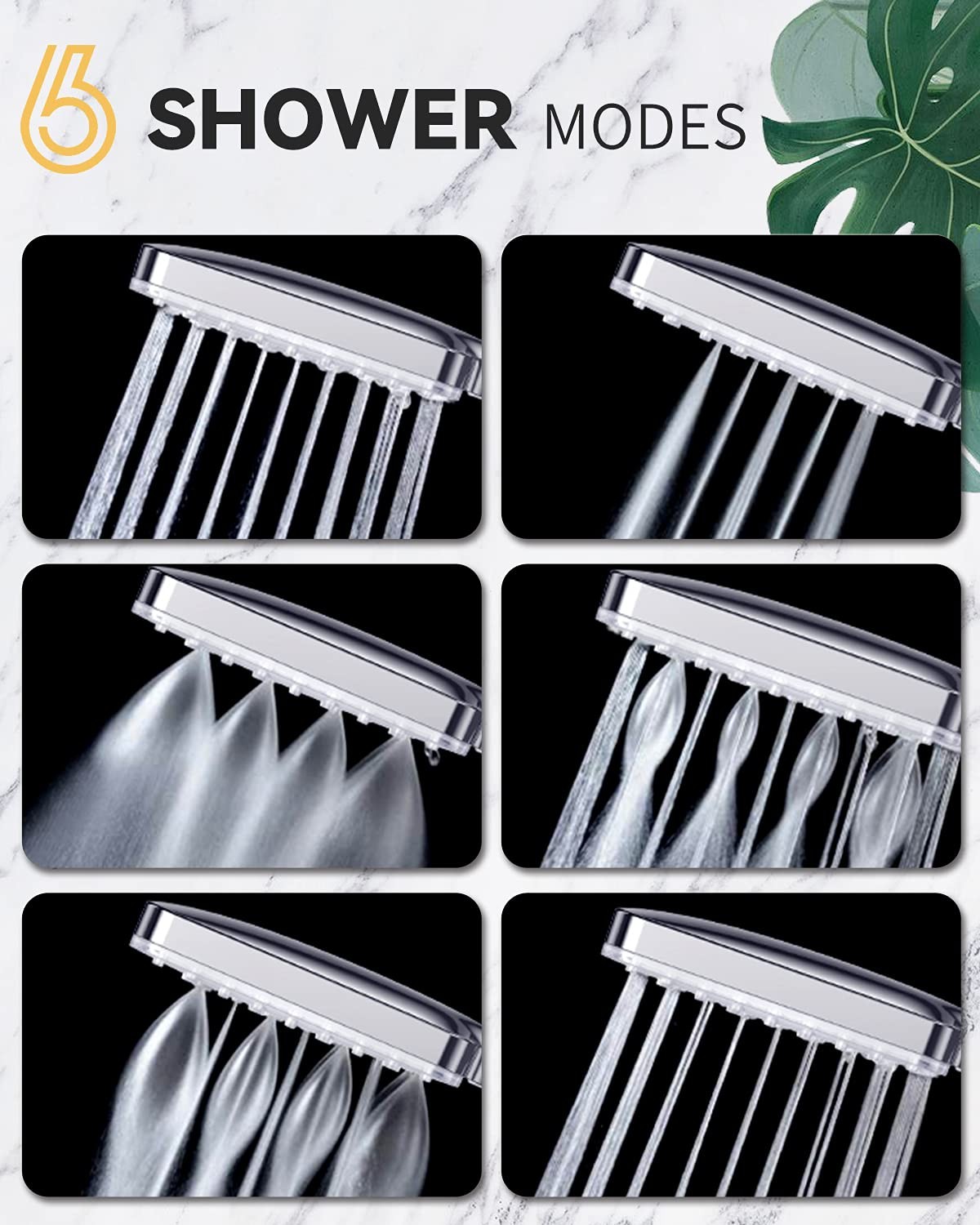 High Pressure Shower Head with Handheld, Merece 6 Spray Modes Detachable Shower