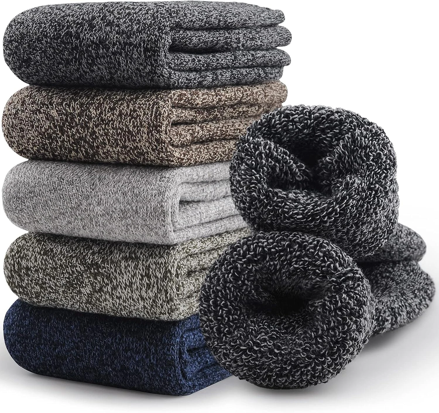 5 Pairs Merino Wool Socks for Men, Thick Winter Wool Hiking Socks, Warm Breathab