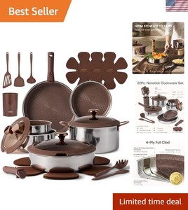 Complete 22-Piece Induction Safe Cookware Set with Honeycomb Nonstick Design