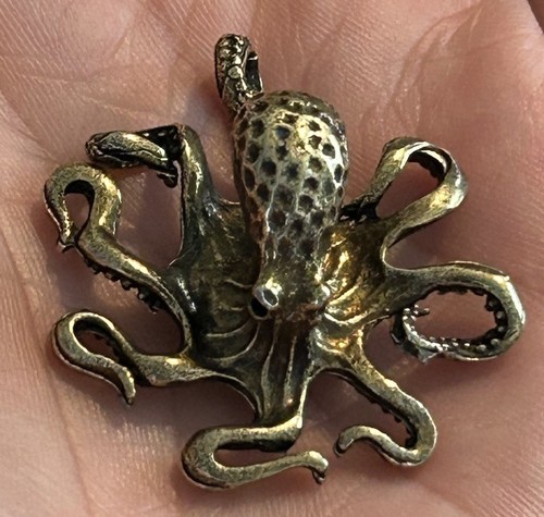 Brass Tone Octopus Pendant 1.5”x1.25”