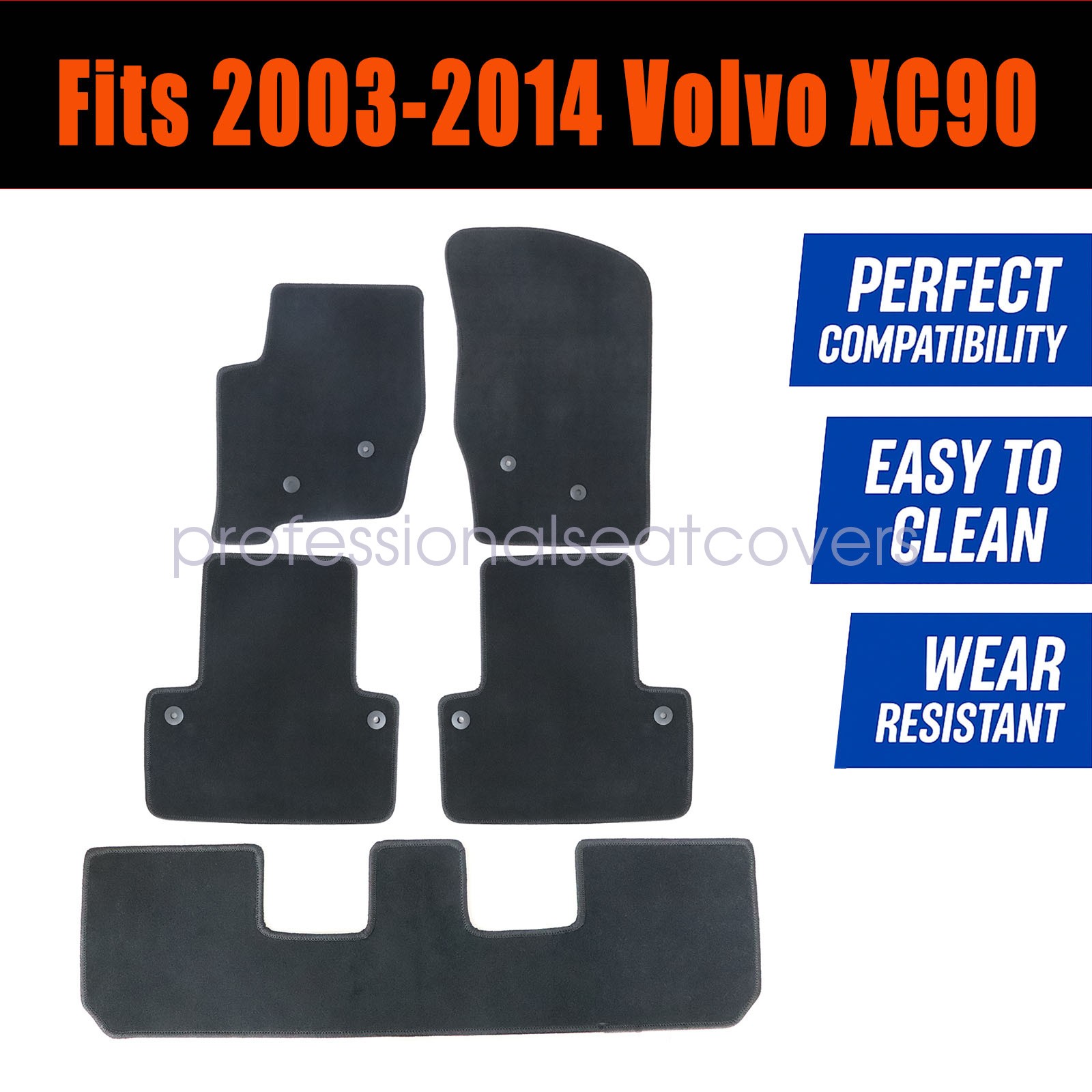 Front & Rear Floor Mats Carpet Waterproof Black Velour For 2003-2014 Volvo XC90