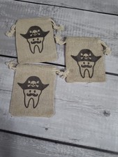 Pull String Canvas Tooth Fairy Bag X1- Poem On Back Pirate Mustache Version NWOT