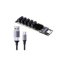 Type-C USB 10Gbps to 5 Port SATA 3.0 Adapter 6Gbps JMB575 Chip with LED Indicato