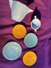 Lot of 6 Akro Agate Children's Dishes sugar plate saucer pitcher