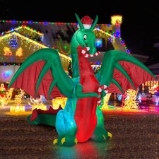 8Ft Inflatable Christmas Dragon with Candy Disco LED Lighted Blow up Decor Indoo