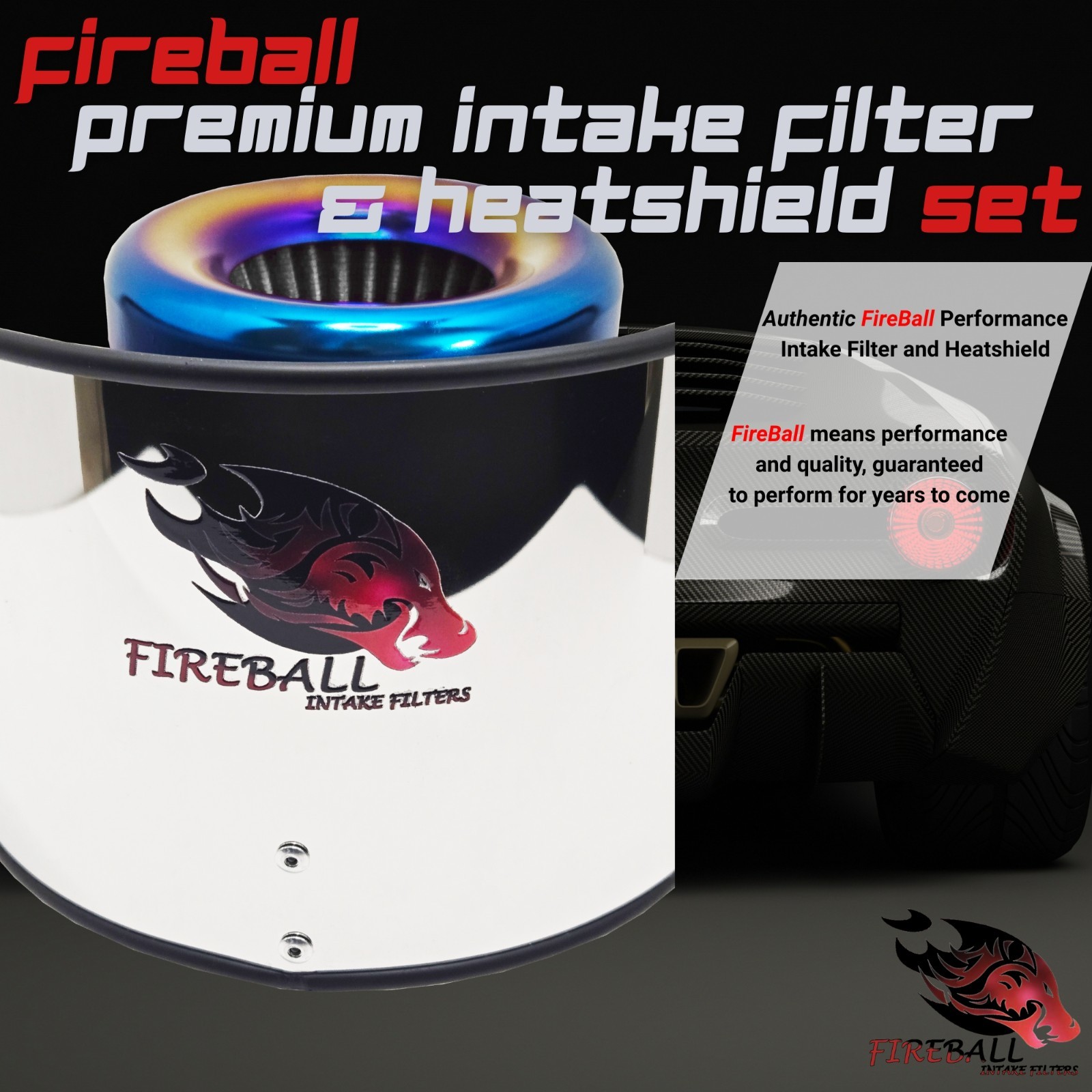 Reusable Cold Air Intake Filter and Heat Shield Kit Universal for Ferrari