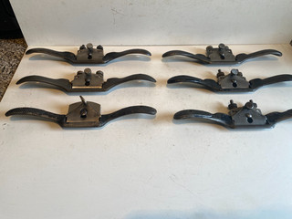 SUPER COLLECTION OF SIX VINTAGE FLAT AND CURVED BOTTOM SPOKE SHAVES