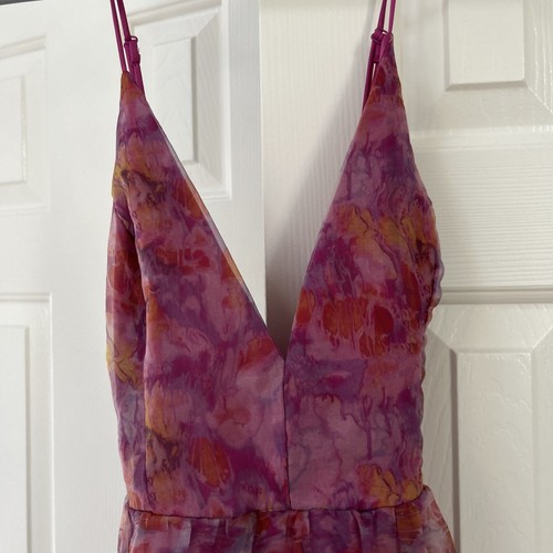 Lulus 191D1961 Bloom Wildly Floral Organza A-Linie Kleid Größe Small Magenta Maxi EUC - Bild 2 von 9