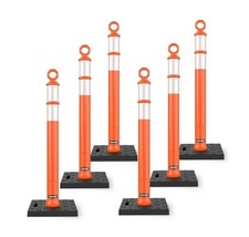BATTIFE 6 Pack 42 Inch Orange Traffic Delineator Posts with Reflective Collar...