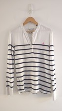 Jack Wills Womens Blue White Striped Long Sleeve Henley Top Button Logo -Sz XS