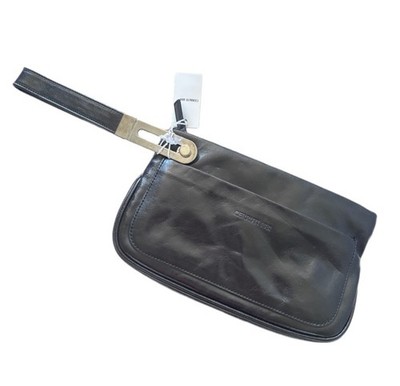 vintage cerruti 1881 black calf leather mini bag pochette italy silver metal