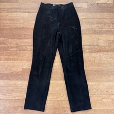 Margaret Godfrey black 100 suede leather high-rise straight leg pants sz 8 b79