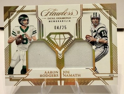 2023 Panini Flawless Dual Diamond - AARON RODGERS/JOE NAMATH /25 Gold Patch JETS