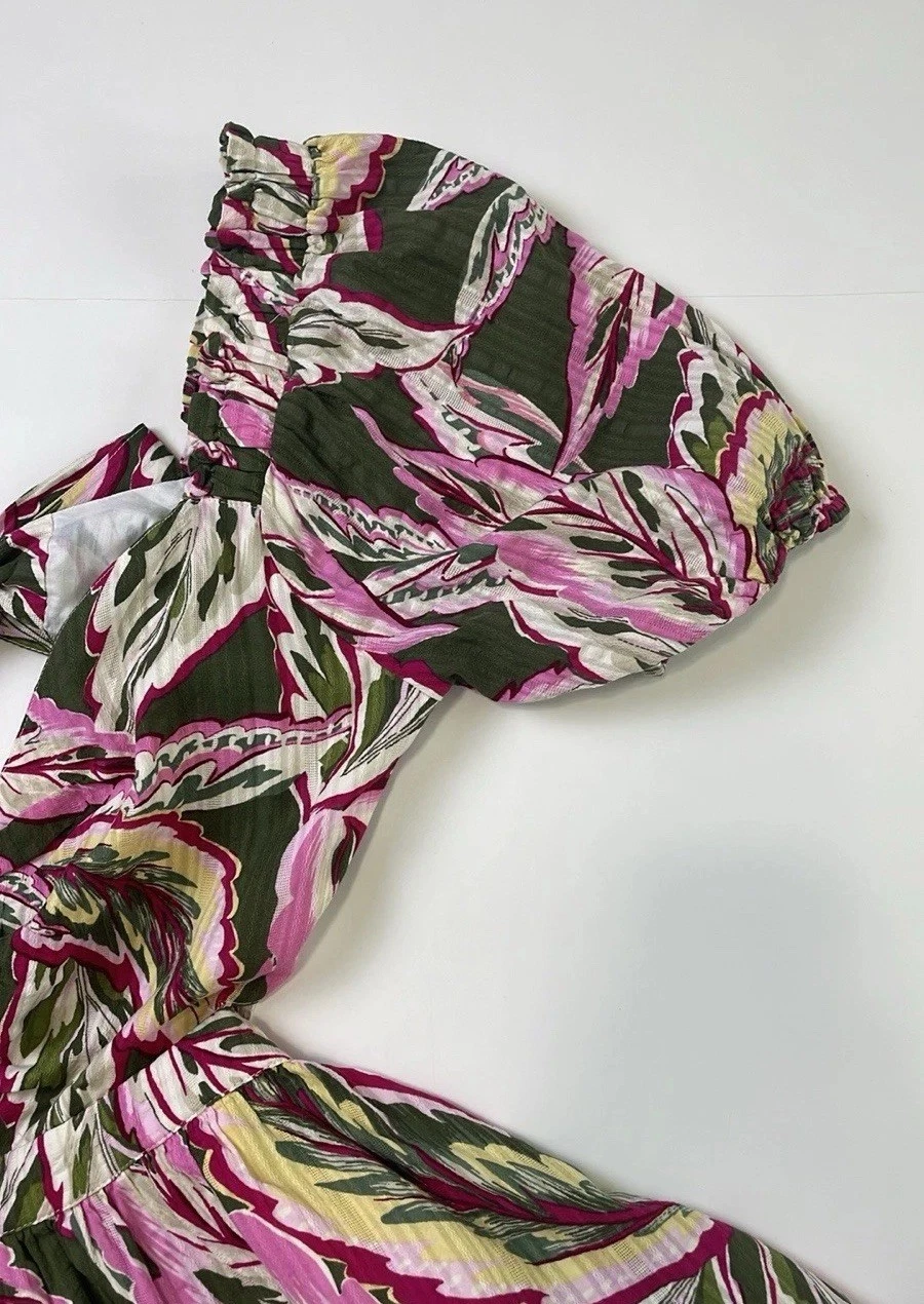 PALM ANGELS Maxi abito nuovo con etichette LOFT spiaggia taglio palma taglia S tropicale oliva e fiori rosa