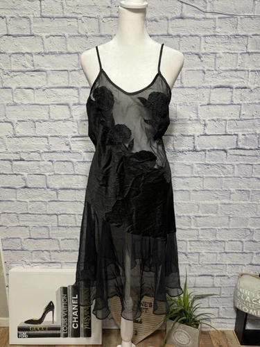 UNDERCOVER Abito nuovo con etichette Victoria’s Secret vintage anni ’80 etichetta oro S nero chemise slip pizzo