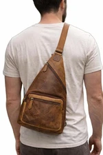 Paul & Taylor Men's Brown Leather Sling Shoulder Bag