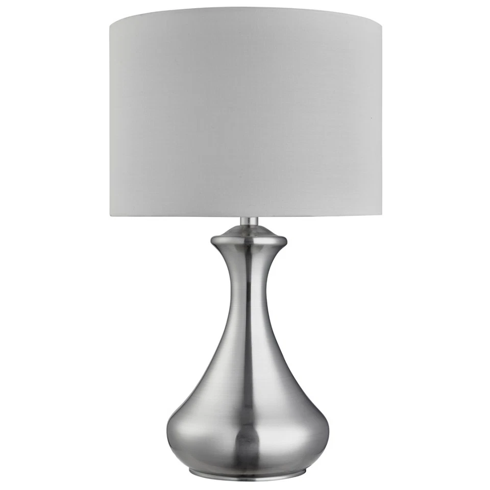 Elegante Lámpara De Mesa En Plata Con Pantalla De Tela Blanca E14 60W - Imagen 1 de 1
